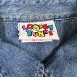 Vintage 1993 Looney Tunes Novel Teez Denim Shirt Mens XL Blue Tune Squad Button Up
