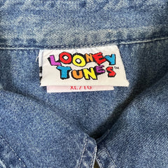 Vintage 1993 Looney Tunes Novel Teez Denim Shirt Mens XL Blue Tune Squad Button Up