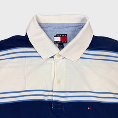Vintage 90s Tommy Hilfiger Shirt Mens XL White Striped Casual Preppy Polo Tee