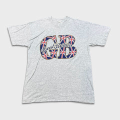 Vintage 90s Great Britain Union Jack T Shirt Mens XL Gray Single Stitch Flag Tee