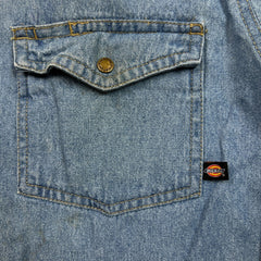 Dickies Denim Shirt Mens Medium Blue Light Wash Casual Western Button Up