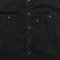 Vintage 90s Levi's Denim Shirt Mens Large Black Faded Dark Wash Button Up