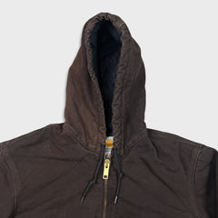Carhartt Jacket Mens Small Brown J130 Duck Canvas Quilted Lined Faded Workwear