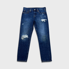 Levi's 501 T Jeans Mens 32x28 Blue Taper Fit Distressed Dark Wash Denim Pants