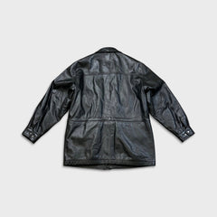 Vintage 90s Moores Bostonian Leather Jacket Mens Large Black Heavy Car Coat