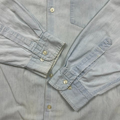 Vintage 1994 Flintstones Denim Shirt Mens XL Blue Light Wash Cartoon Button Up