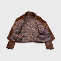 Vintage Y2K Danier Leather Blazer Jacket Womens XS Brown Paisley Bemberg Lined Coat