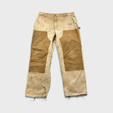 Vintage 90s Carhartt Pants Mens 36x29 Beige Double Knee Distressed USA Workwear