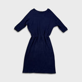 Vintage 90s Andy Warhol Dress Medium Blue Batwing Dolman Blouson Knit Sheath Midi