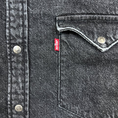 Levi's Barstow Denim Shirt Mens Large Black Dark Wash Slim Fit Western Pearl Snap