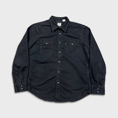 Levi's Denim Shirt Mens Medium Black Dark Wash Casual Western Pearl Snap