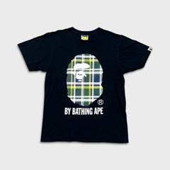 SS23 BAPE Check By Bathing Ape Tee Mens Small Black Plaid Tartan Ape Head T Shirt