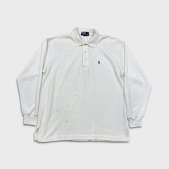 Vintage 90s Polo Ralph Lauren Long Sleeve Mens Large White Waffle Knit Sweatshirt