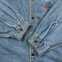 Vintage 90s Levi's Denim Shirt Mens XL Blue Orange Tab Western Button Up