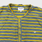 True Religion Henley Shirt Mens 3XL Yellow Horseshoe Striped Short Sleeve Tee