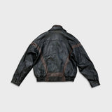 Vintage 90s Beyond Two Tone Leather Jacket Mens Large Black Brown Bomber Biker