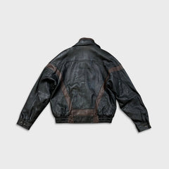 Vintage 90s Beyond Two Tone Leather Jacket Mens Large Black Brown Bomber Biker