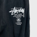 Stussy Worldwide Sweatpants Mens Large Black Faded Taper Leg Fleece Jogger