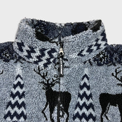 Vintage 90s Black Mountain Fleece Jacket Mens XL Blue AOP Deer Nature Full Zip Outdoor