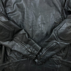 Vintage Y2K Leather Jacket Mens XL Black Moto Biker Multi Zipper Heavy Bomber