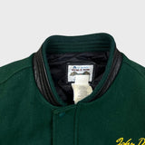 Vintage 80s  John Deere Jacket Mens Large Green Welland Works Loader Wool Leather Varsity