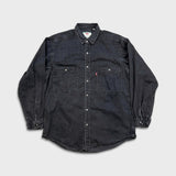Vintage 90s Levi's Denim Shirt Mens Large Black Faded Dark Wash Button Up