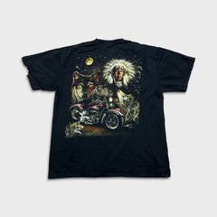 Vintage Y2K Native T Shirt Mens XL Black Motorcycle Wolf Graphic Nature Tee