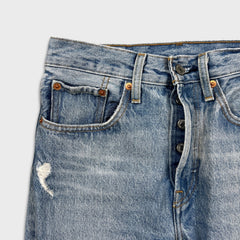 Levi's 501 S Jeans Womens 26x28 Blue Skinny Light Wash Distressed Faded Denim Pants
