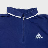 Vintage Adidas 90s Polo Shirt Mens Large Blue 3 Stripes 1/4 Zip Faded Spell Out