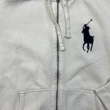 Vintage 90s Polo Ralph Lauren Hoodie Mens Large White Pony Full Zip Waffle Hooded Sweater