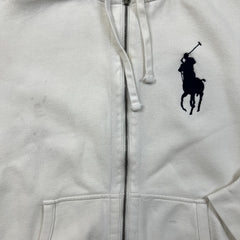 Vintage 90s Polo Ralph Lauren Hoodie Mens Large White Pony Full Zip Waffle Hooded Sweater