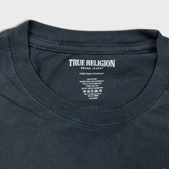 True Religion T Shirt Mens Large Black World Tour Horseshoe Cropped Short Sleeve Tee