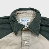 Vintage Carhartt Jean Jacket Womens Small Beige Workwear Thrashed Cropped Button Up