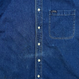 Vintage 90s Chaps Ralph Lauren Denim Shirt Mens Large Blue Medium Wash Western Button Up