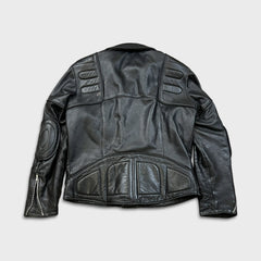 Vintage 80s Leather Ranch Motorcycle Jacket Mens Large Black Padded Biker Moto