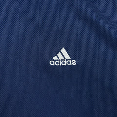 Vintage Y2K Adidas T Shirt Mens Large Blue Essentials 3 Stripes Spell Out Short Sleeve Athletic Tee