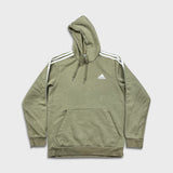 Adidas Hoodie Mens Medium Green Essentials Stripe Spell Out Logo Hooded Sweater
