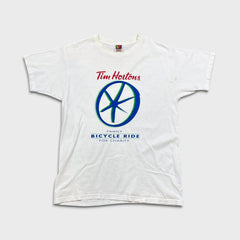 Vintage Y2K Tim Hortons T Shirt Mens Large White Family Bicycle Ride For Charity Tee