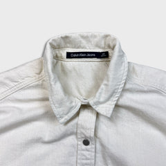 Calvin Klein Jeans Denim Shirt Mens Large White Casual Western Button Up