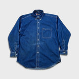 Vintage 90s Chaps Ralph Lauren Denim Shirt Mens Large Blue Medium Wash Western Button Up