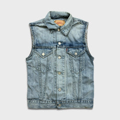 Levi's Vest Jacket Womens Small Blue Light Wash Sleeveless Jean Denim Trucker