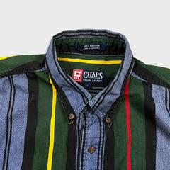 Vintage 90s Chaps Ralph Lauren Shirt Mens Large Blue Striped Preppy Button Up