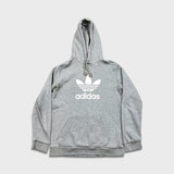 Adidas Originals Hoodie Mens Small Gray Trefoil Spell Out Hooded Sweater