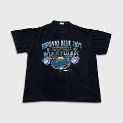 Vintage 1993 Toronto Blue Jays T Shirt Mens Medium Black Repeat Baseball MLB Tee