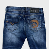 Diesel Jeans Mens 35x30 Blue Thavar Regular Slim Skinny Distressed Frayed Denim Pants