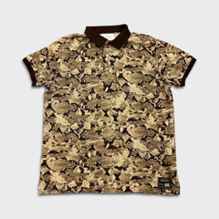 Denim & Supply Ralph Lauren Polo Shirt Mens Medium Brown Snake Print AOP Short Sleeve