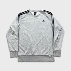 Adidas Sweatshirt Mens Large Gray Essentials Stripe Spell Out Pullover Crewneck
