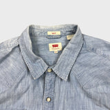 Levi's Barstow Denim Shirt Mens 2XL Blue Light Wash Slim Fit Western Pearl Snap