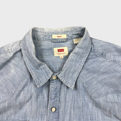 Levi's Barstow Denim Shirt Mens 2XL Blue Light Wash Slim Fit Western Pearl Snap