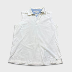 Tommy Hilfiger Sleeveless Polo Shirt Womens Medium White Stretch Tank Top